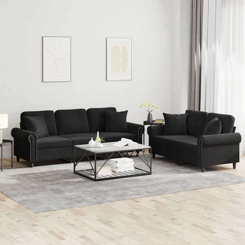 2-delige Loungeset met kussens fluweel zwart is nu te koop bij PeponiXL, paradijselijk wonen!