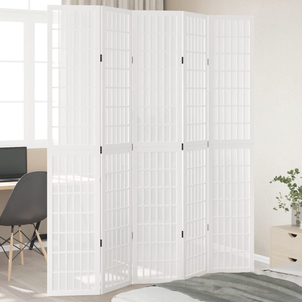 Kamerscherm met 5 panelen massief paulowniahout wit is nu te koop bij PeponiXL, paradijselijk wonen!