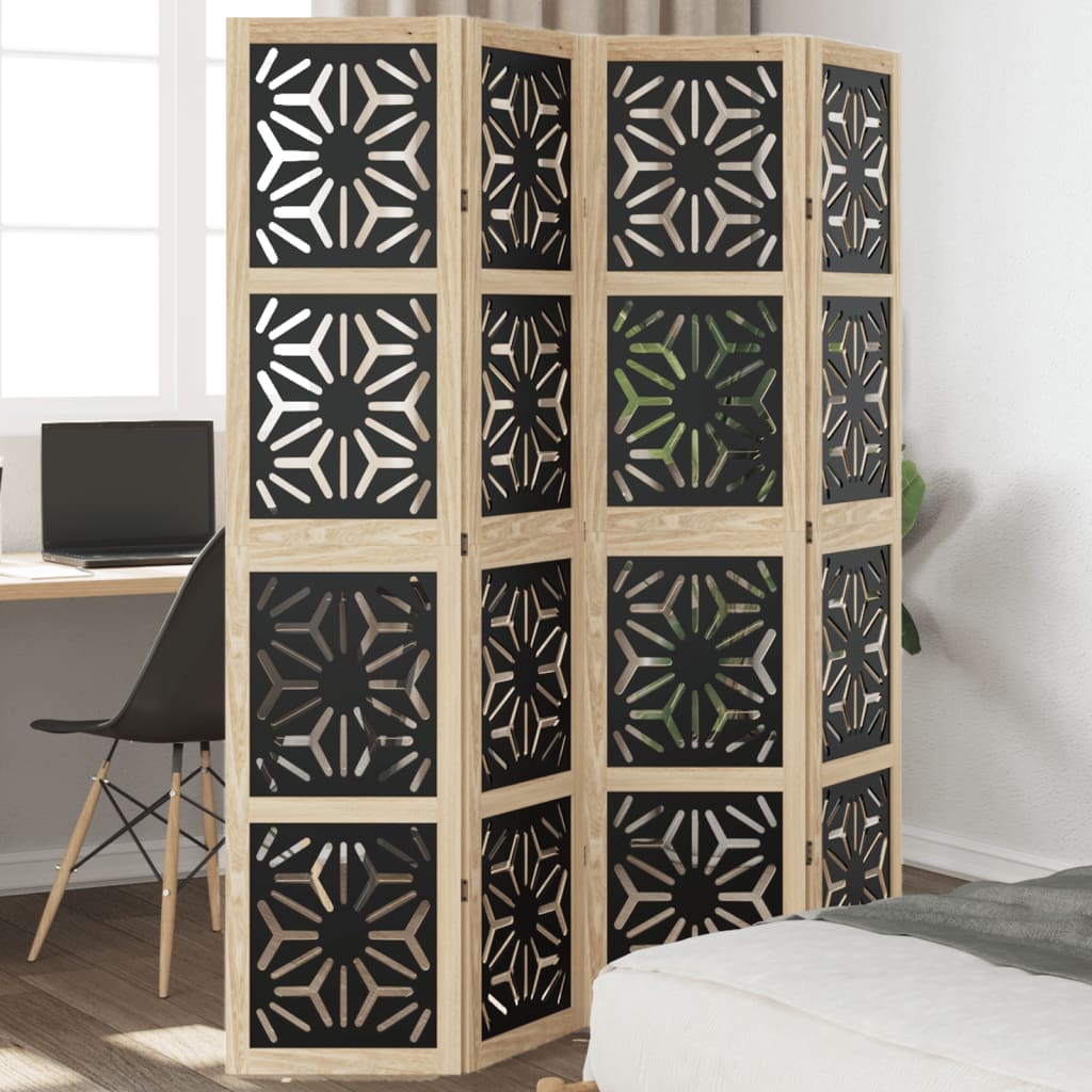 Kamerscherm met 4 panelen massief paulowniahout bruin en zwart is nu te koop bij PeponiXL, paradijselijk wonen!