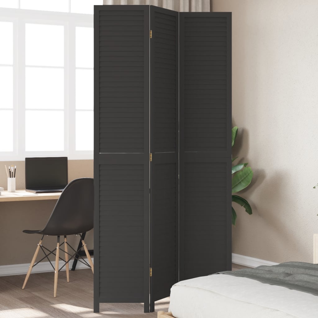 Kamerscherm met 3 panelen massief paulowniahout zwart is nu te koop bij PeponiXL, paradijselijk wonen!