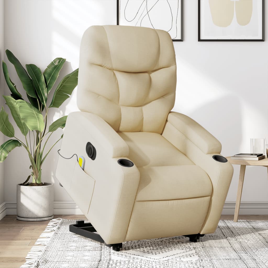 Sta-op-massagestoel elektrisch verstelbaar stof crèmekleurig is nu te koop bij PeponiXL, paradijselijk wonen!