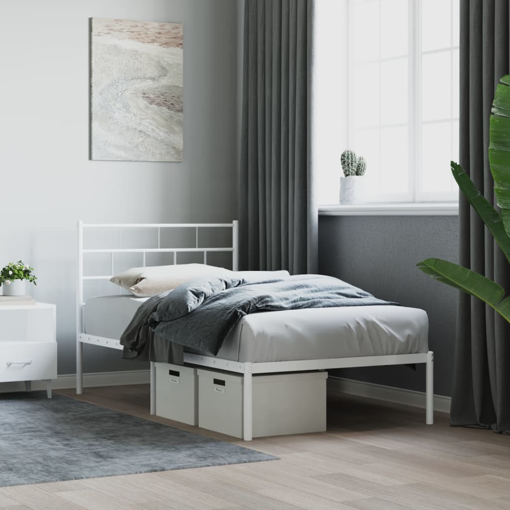 Bedframe met hoofdbord zonder matras metaal wit 75x190 cm is nu te koop bij PeponiXL, paradijselijk wonen!
