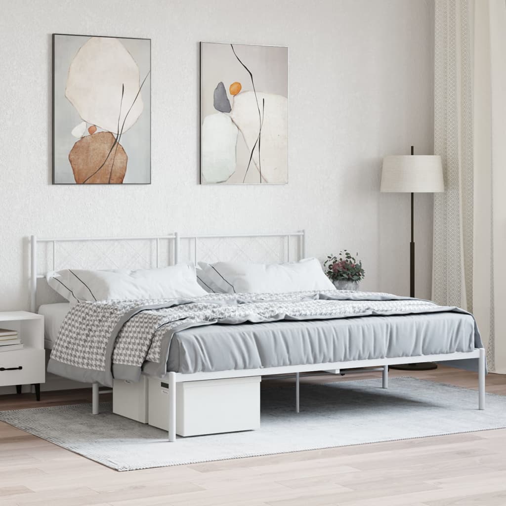 Bedframe met hoofdbord metaal wit 180x200 cm is nu te koop bij PeponiXL, paradijselijk wonen!