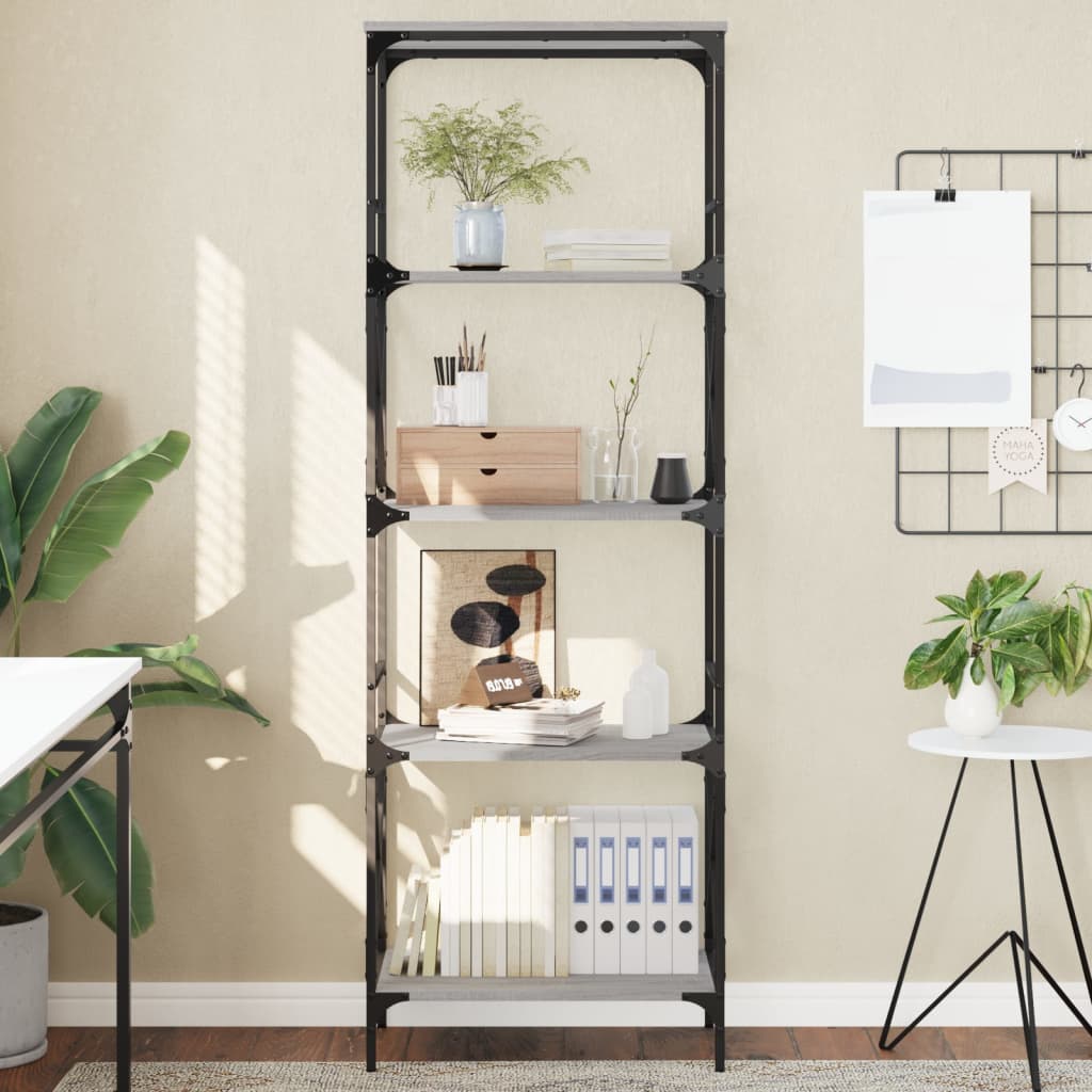 Boekenkast 5-laags 59x35x171 cm bewerkt hout grijs sonoma eiken is nu te koop bij PeponiXL, paradijselijk wonen!