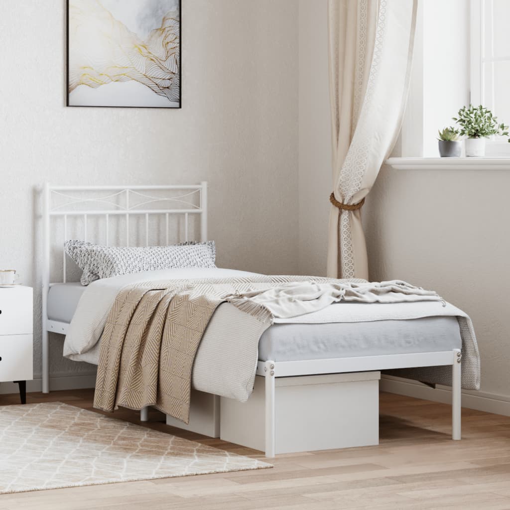 Bedframe met hoofdbord zonder matras metaal wit 75x190 cm is nu te koop bij PeponiXL, paradijselijk wonen!