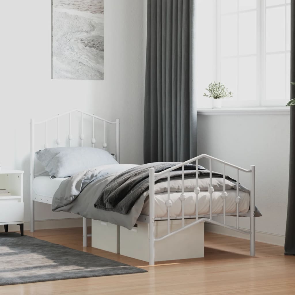 Bedframe met hoofd- en voeteneinde metaal wit 75x190 cm is nu te koop bij PeponiXL, paradijselijk wonen!