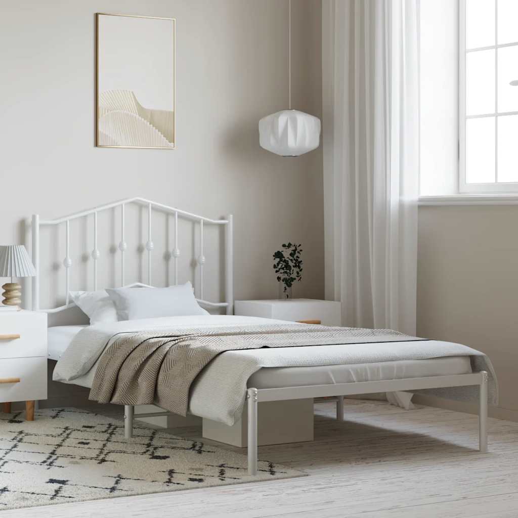Bedframe met hoofdbord metaal zwart 135x190 cm is nu te koop bij PeponiXL, paradijselijk wonen!