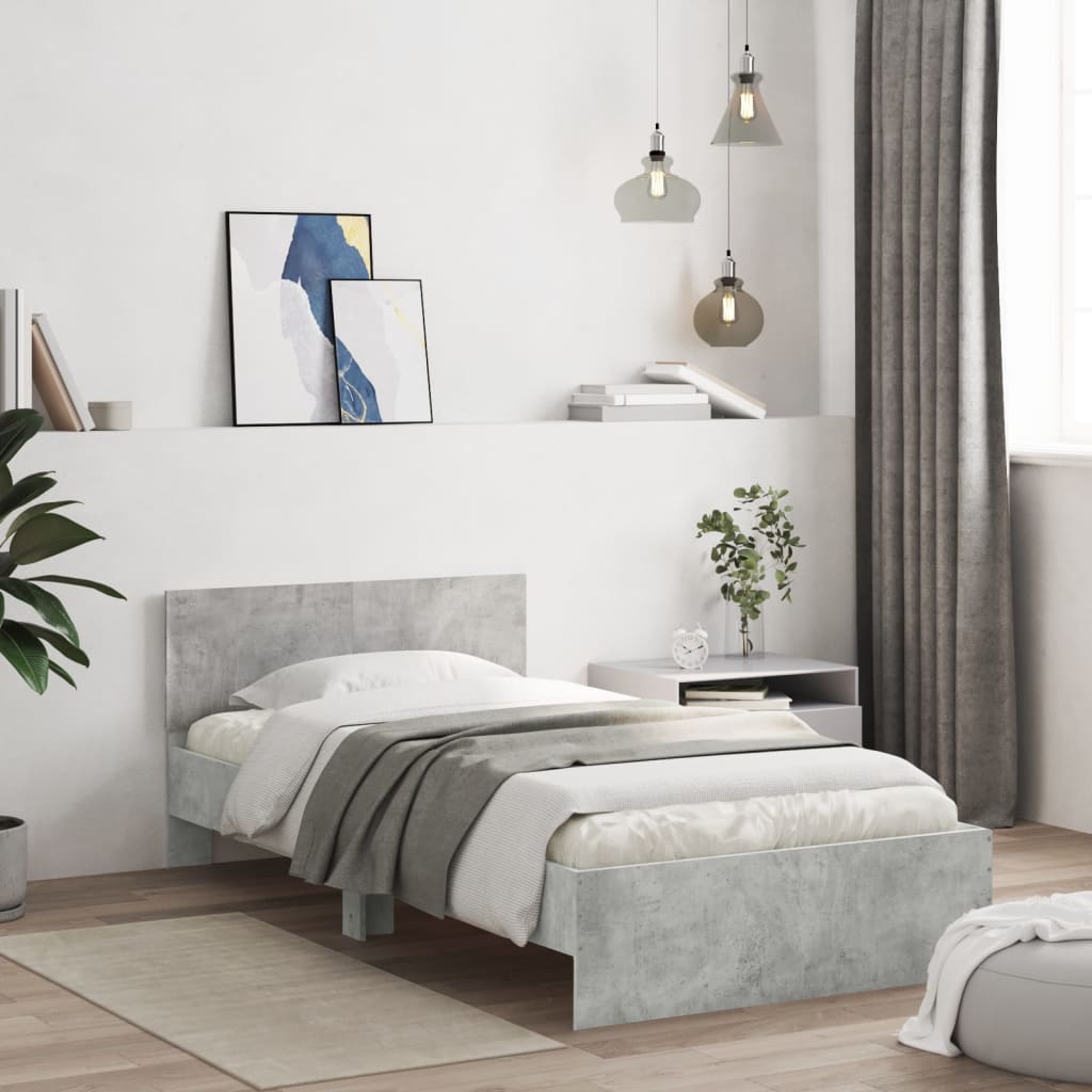 Bedframe met hoofdeinde bewerkt hout betongrijs 100x200 cm is nu te koop bij PeponiXL, paradijselijk wonen!