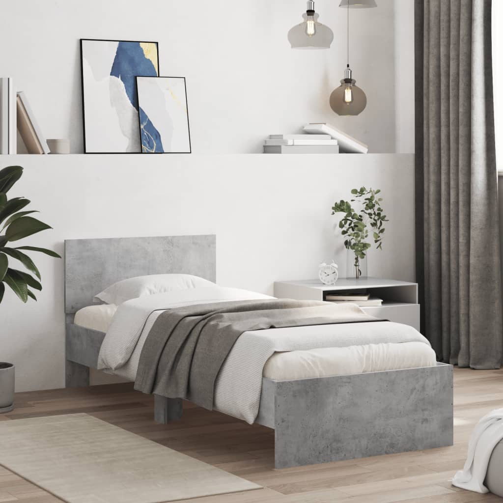 Bedframe met hoofdeinde bewerkt hout betongrijs 90x190 cm is nu te koop bij PeponiXL, paradijselijk wonen!