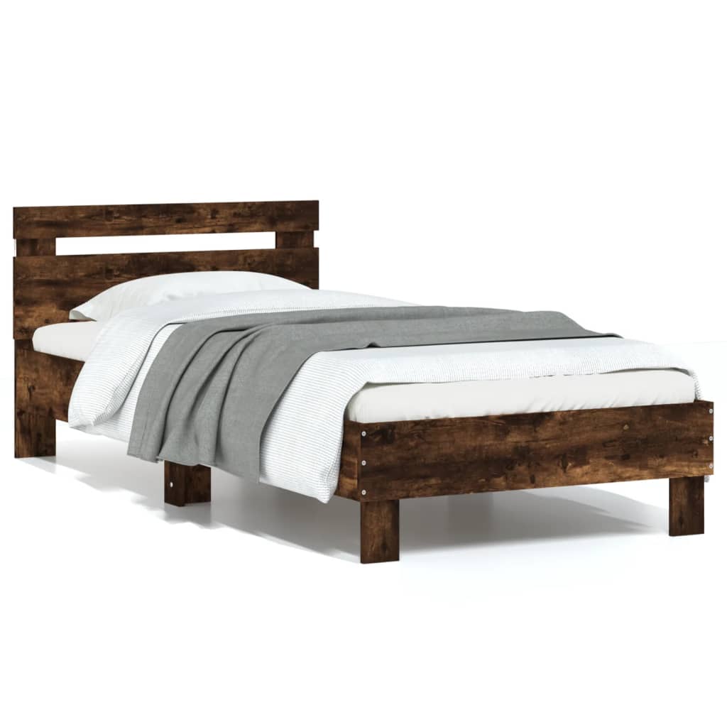 Bedframe met hoofdbord en LED gerookt eikenkleurig 75x190 cm is nu te koop bij PeponiXL, paradijselijk wonen!