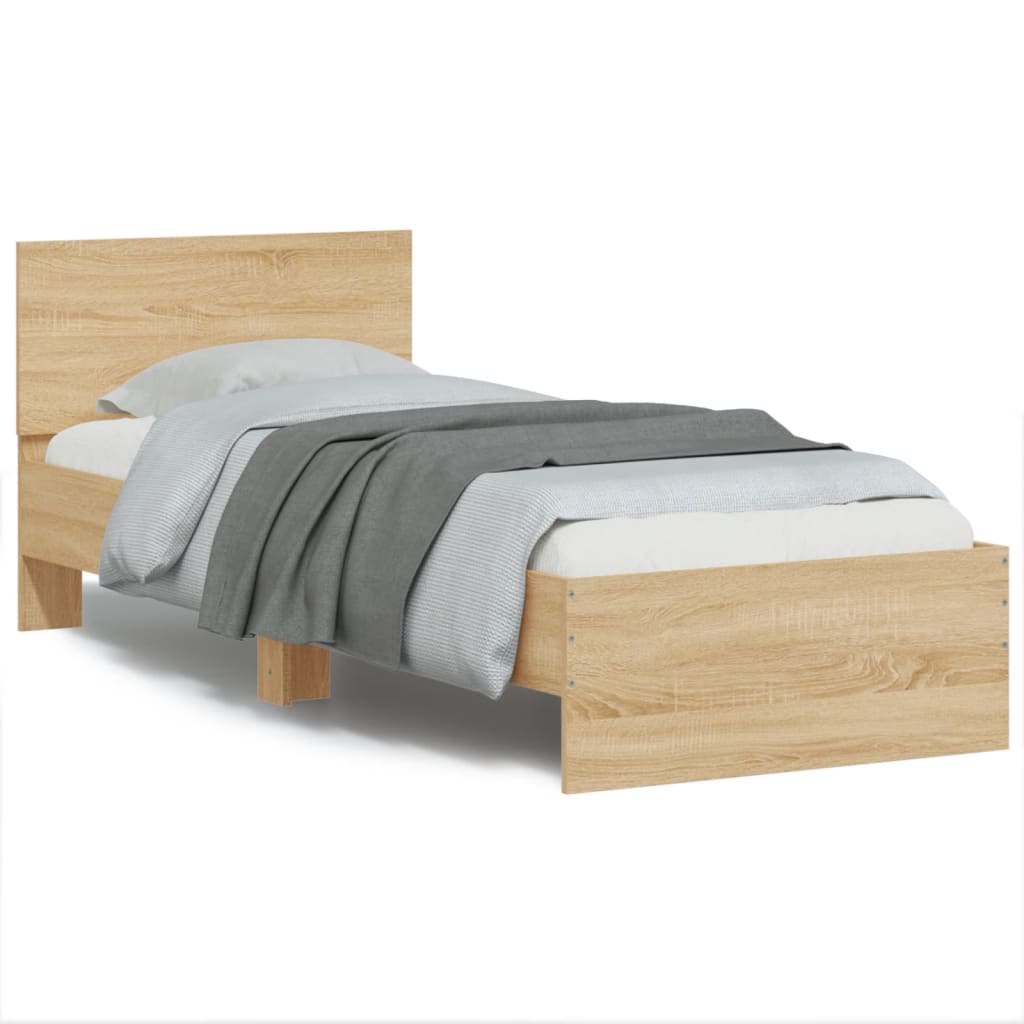 Bedframe met hoofdbord en LED sonoma eikenkleurig 90x200 cm is nu te koop bij PeponiXL, paradijselijk wonen!