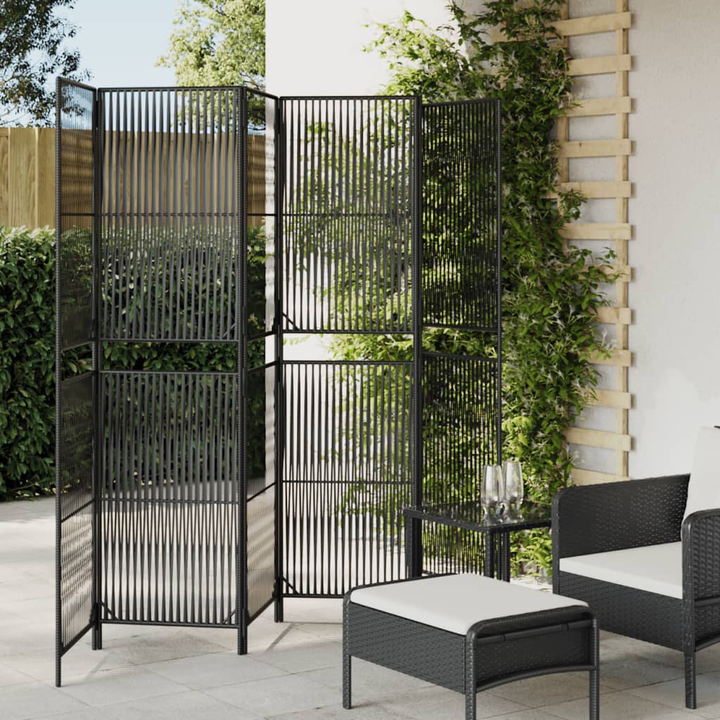 Kamerscherm 6 panelen poly rattan zwart is nu te koop bij PeponiXL, paradijselijk wonen!