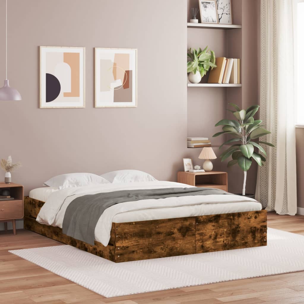 Bedframe met lades bewerkt hout gerookt eikenkleurig 140x190 cm is nu te koop bij PeponiXL, paradijselijk wonen!