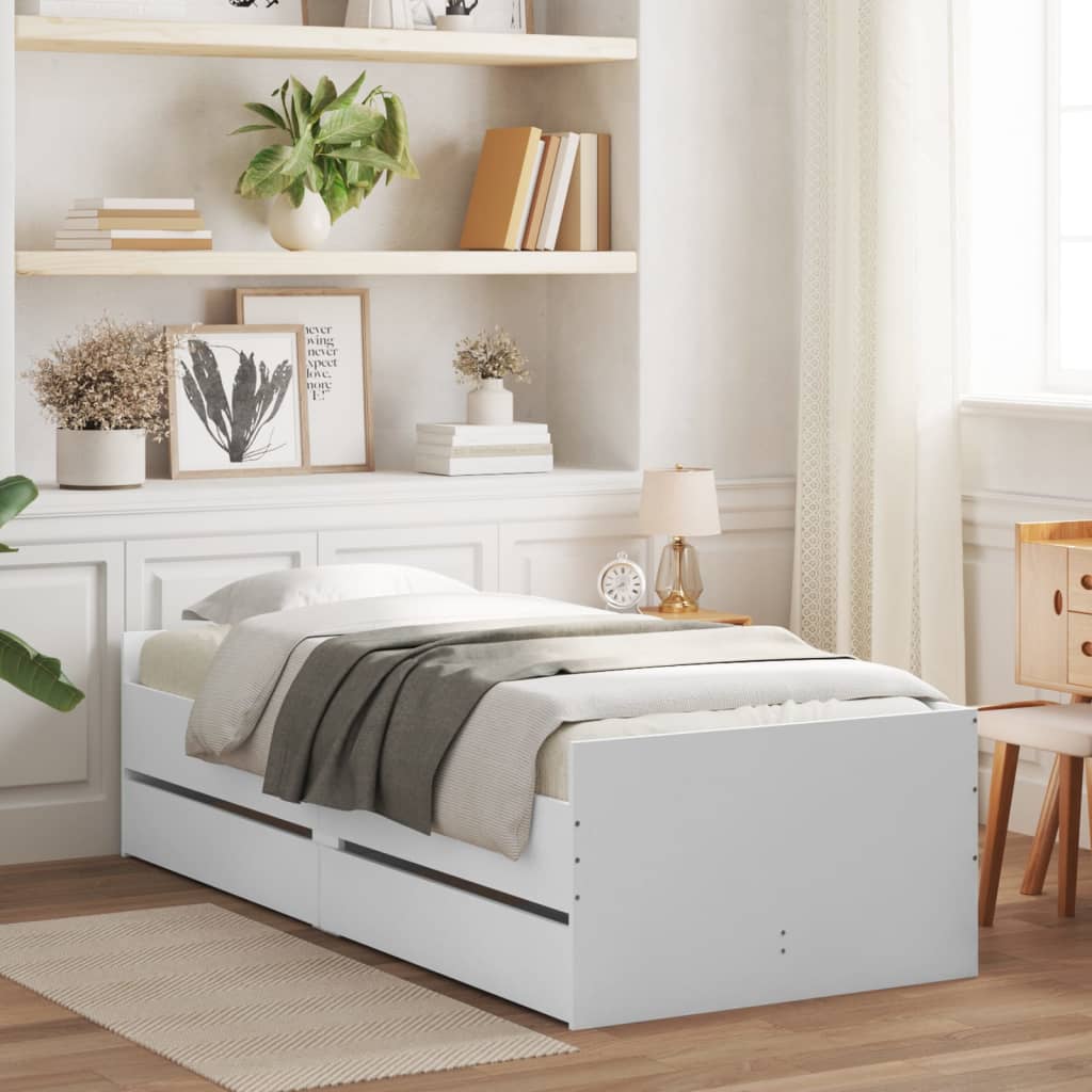 Bedframe met lades wit 100x200 cm is nu te koop bij PeponiXL, paradijselijk wonen!