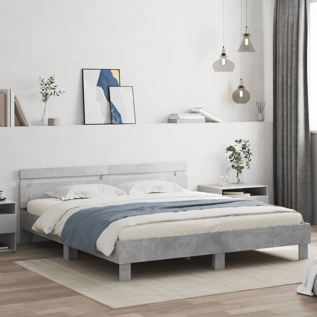 Bedframe met hoofdeinde en LED-licht betongrijs 180x200 cm is nu te koop bij PeponiXL, paradijselijk wonen!