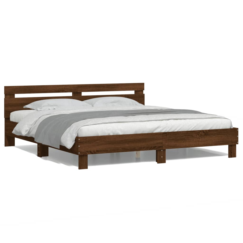 Bedframe met hoofdeinde en LED bruin eikenkleur 160x200 cm is nu te koop bij PeponiXL, paradijselijk wonen!
