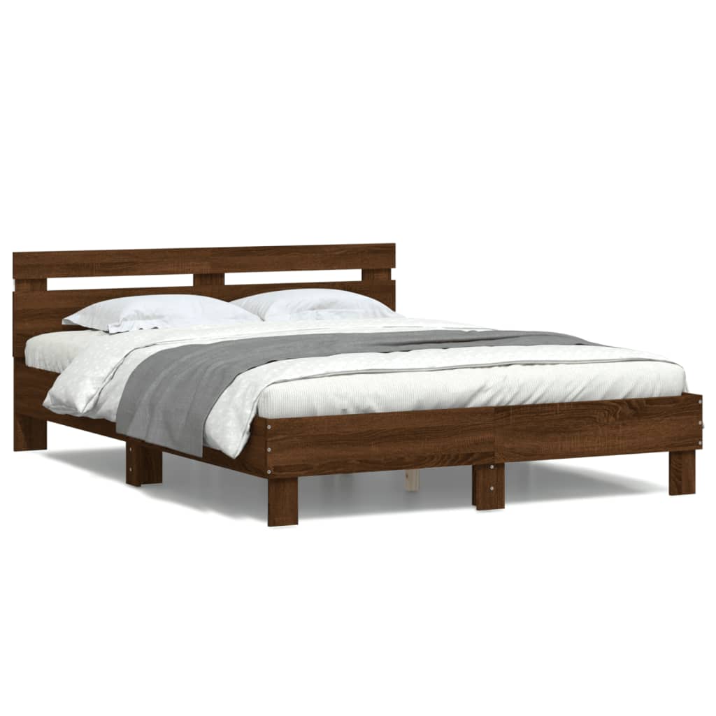 Bedframe met hoofdeinde en LED bruin eikenkleur 150x200 cm is nu te koop bij PeponiXL, paradijselijk wonen!