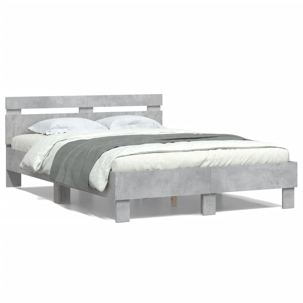 Bedframe met hoofdeinde en LED betongrijs 120x200 cm is nu te koop bij PeponiXL, paradijselijk wonen!