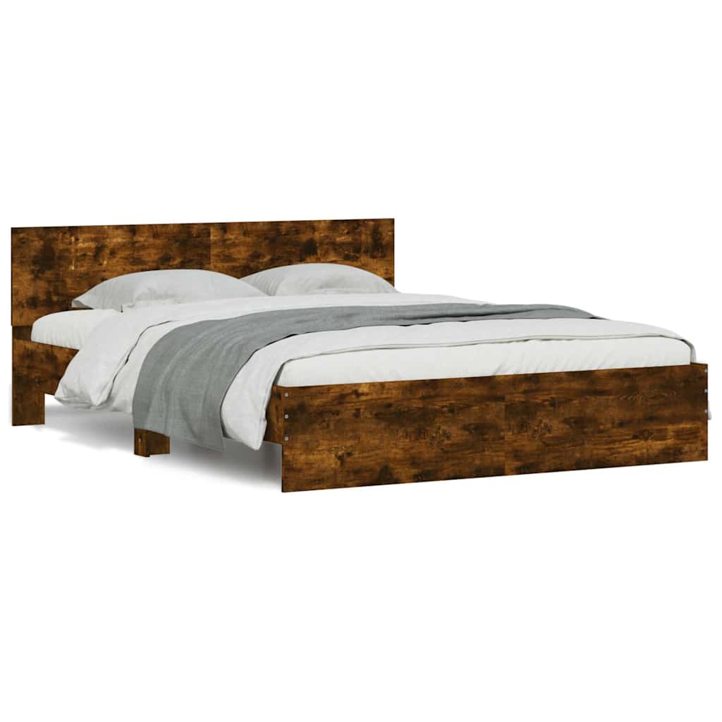 Bedframe met hoofdeinde en LED gerookt eikenkleurig 150x200 cm is nu te koop bij PeponiXL, paradijselijk wonen!