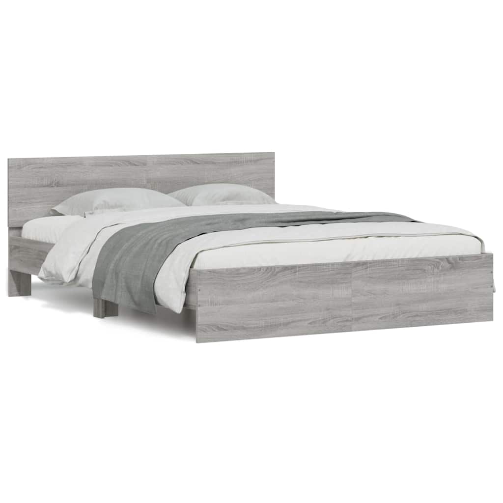 Bedframe met hoofdeinde en LED grijs sonoma eiken 150x200 cm is nu te koop bij PeponiXL, paradijselijk wonen!