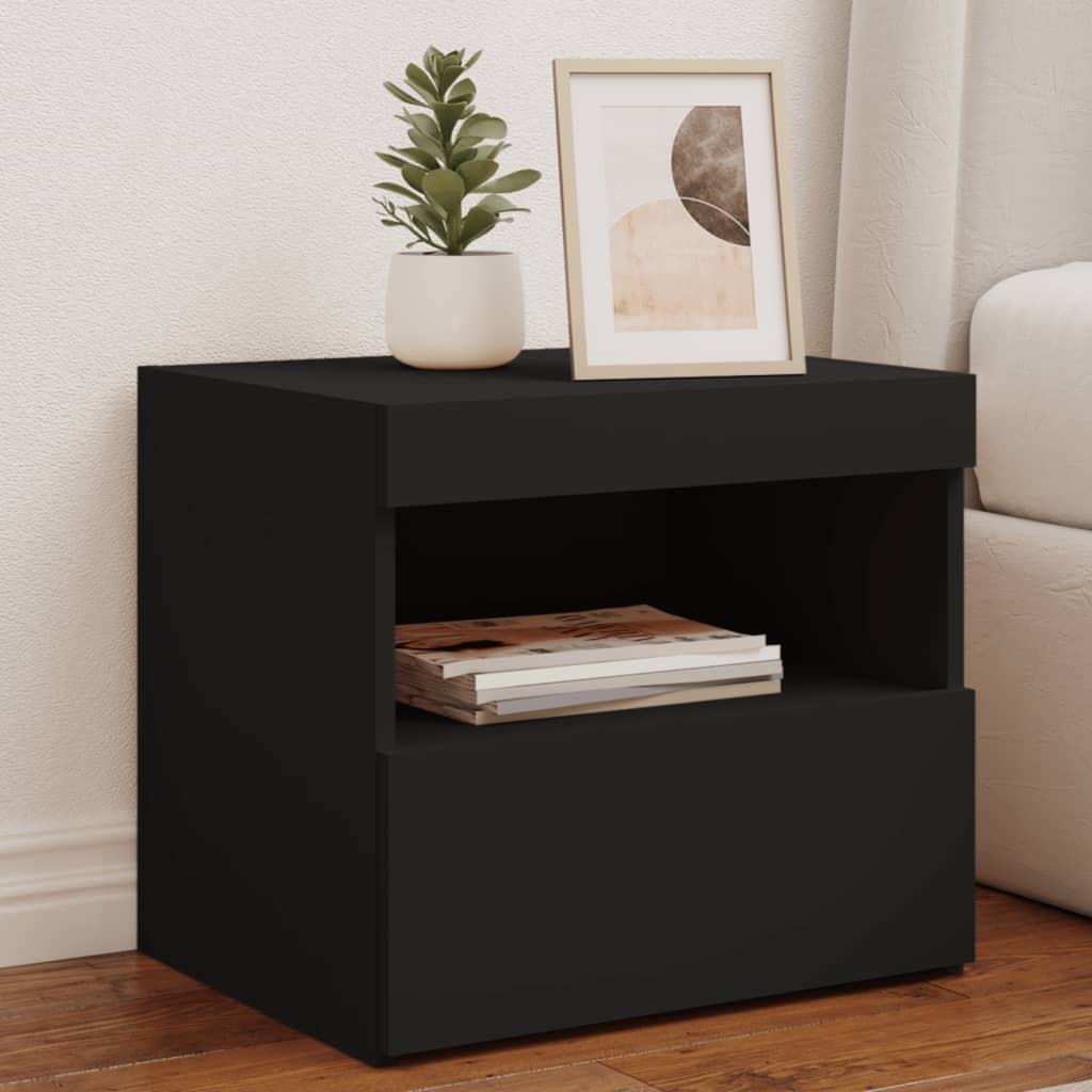 Nachtkastje met LED-verlichting 50x40x45 cm zwart is nu te koop bij PeponiXL, paradijselijk wonen!