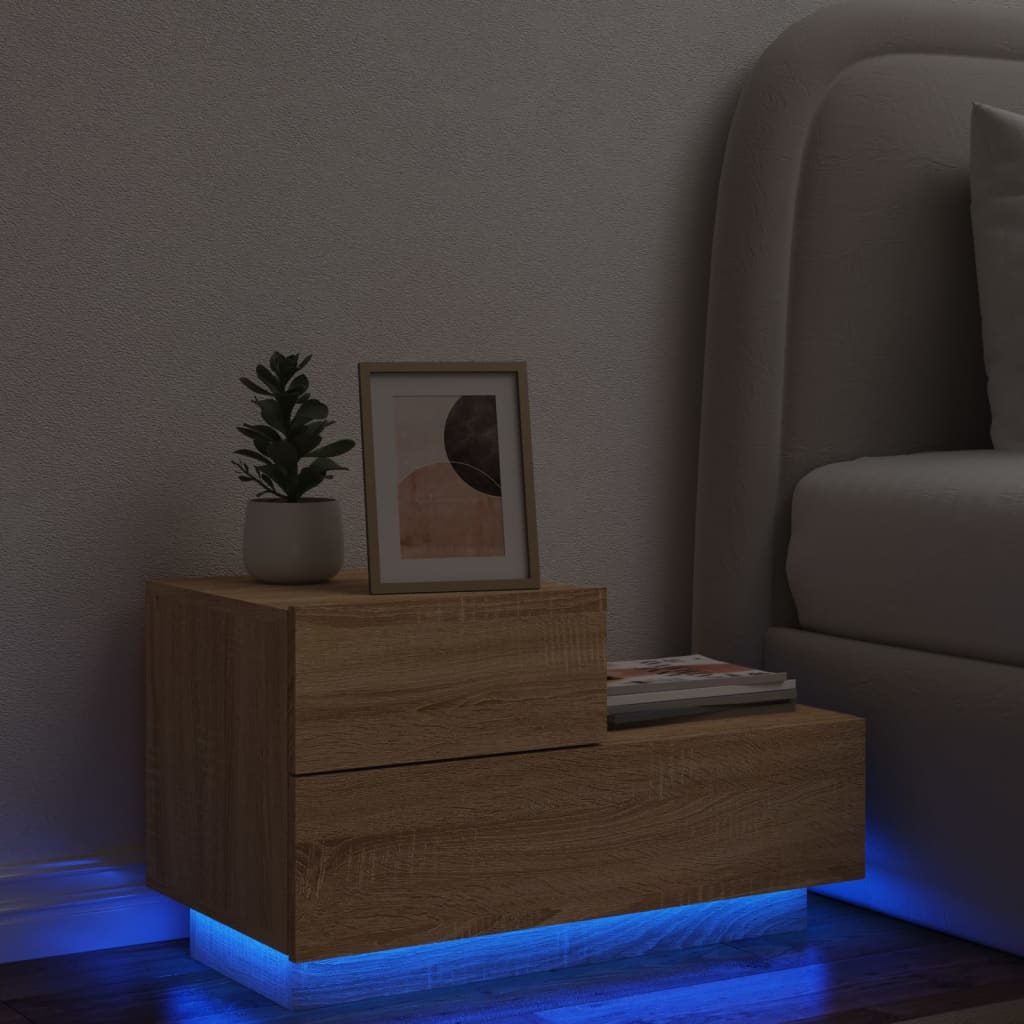 Nachtkastje met LED-verlichting 70x36x40,5 cm sonoma eikenkleur is nu te koop bij PeponiXL, paradijselijk wonen!