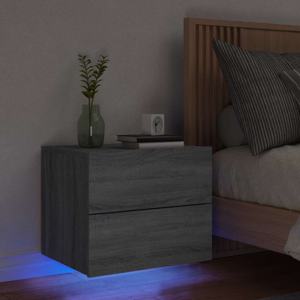 Nachtkastje met LED's wandgemonteerd grijs sonoma eikenkleurig is nu te koop bij PeponiXL, paradijselijk wonen!