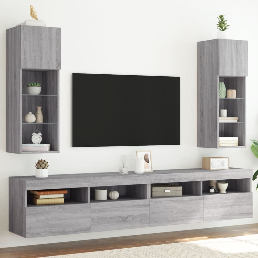 Tv-meubels met LED-verlichting 2 st 30,5x30x90 cm grijs sonoma is nu te koop bij PeponiXL, paradijselijk wonen!