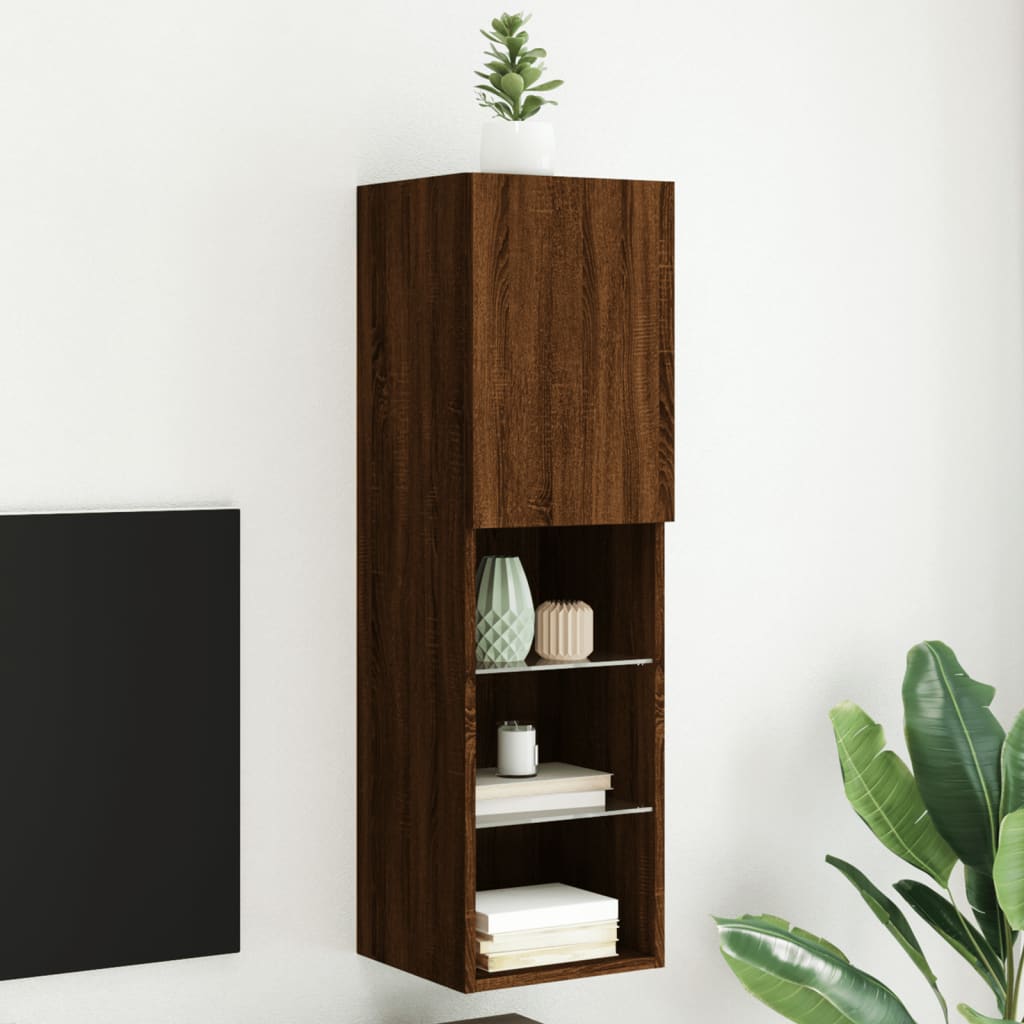 Tv-meubel met LED-verlichting 30,5x30x102 cm bruin eikenkleur is nu te koop bij PeponiXL, paradijselijk wonen!