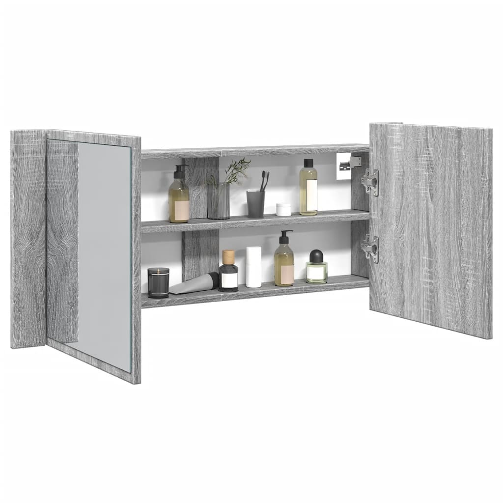 Badkamerkast met spiegel en LED 100x12x45 cm grijs sonoma eiken is nu te koop bij PeponiXL, paradijselijk wonen!