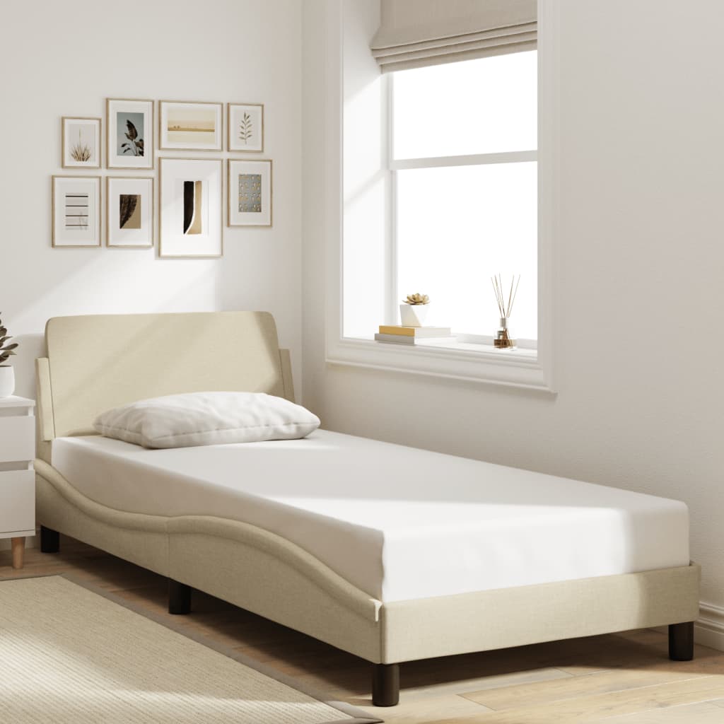 Bedframe met hoofdeinde "Dover" 80x200 cm stof crème is nu te koop bij PeponiXL, paradijselijk wonen!