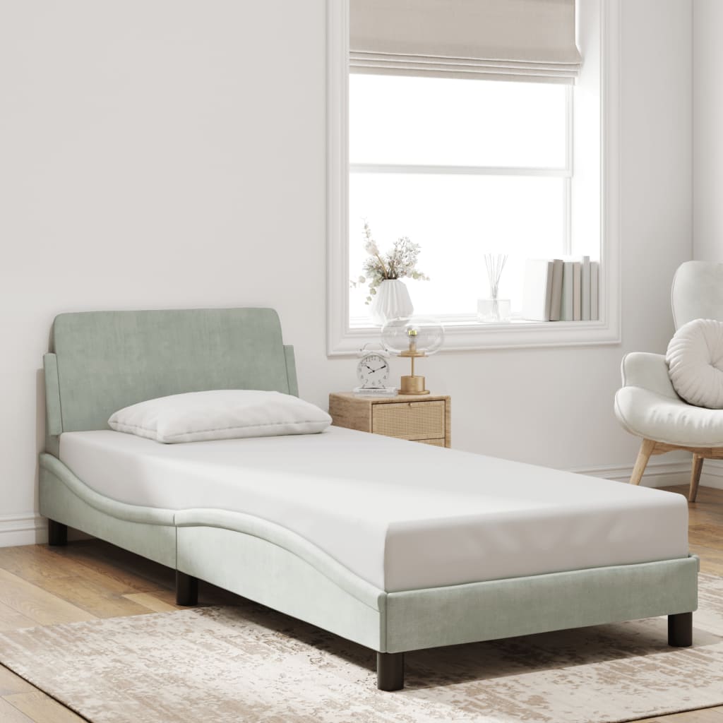 Bedframe "Dover" 90x190 cm fluweel lichtgrijs is nu te koop bij PeponiXL, paradijselijk wonen!