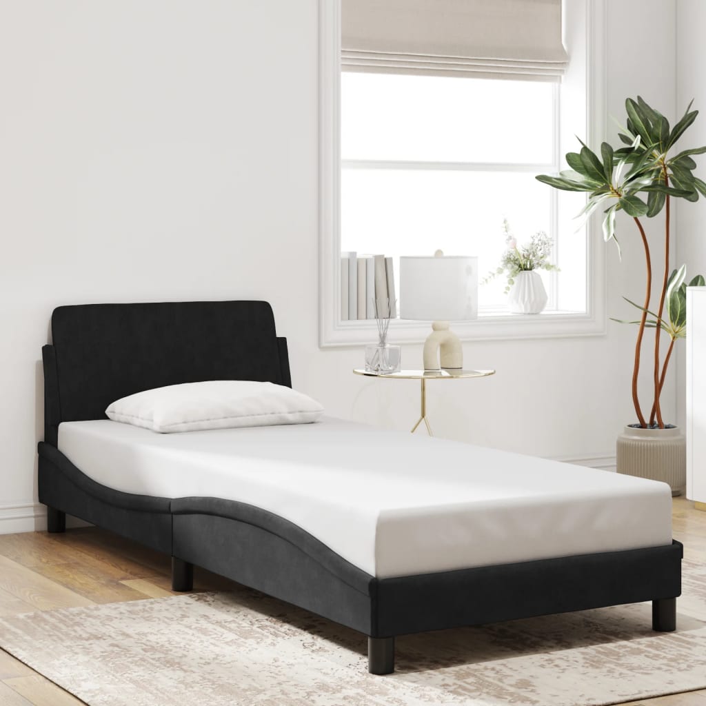 Bedframe met hoofdeinde "Dover" 90x200 cm fluweel zwart is nu te koop bij PeponiXL, paradijselijk wonen!