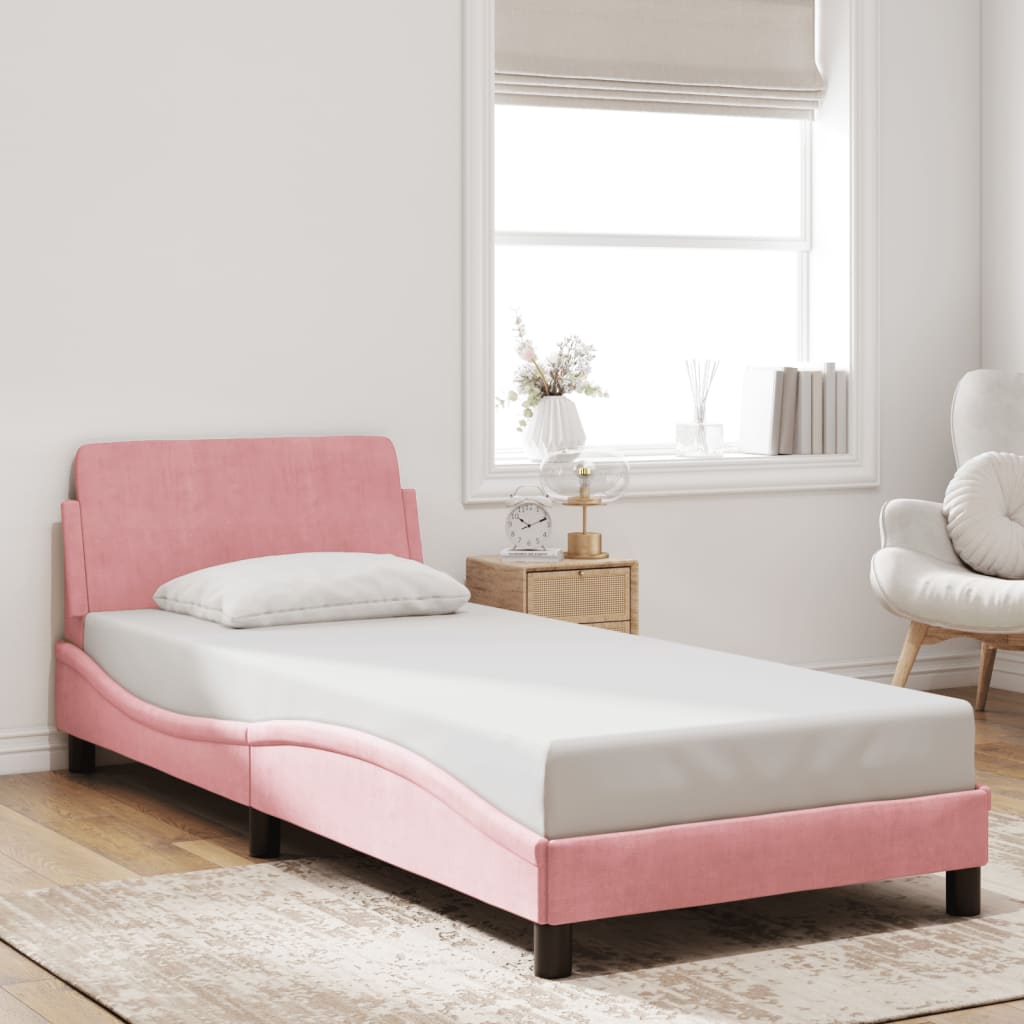 Bedframe met hoofdeinde "Dover" 90x200 cm fluweel roze is nu te koop bij PeponiXL, paradijselijk wonen!
