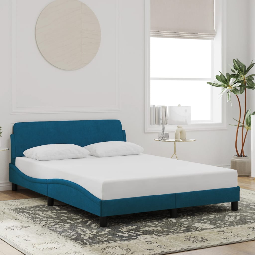 Bedframe met hoofdeinde "Dover" fluweel blauw 140x200 cm is nu te koop bij PeponiXL, paradijselijk wonen!