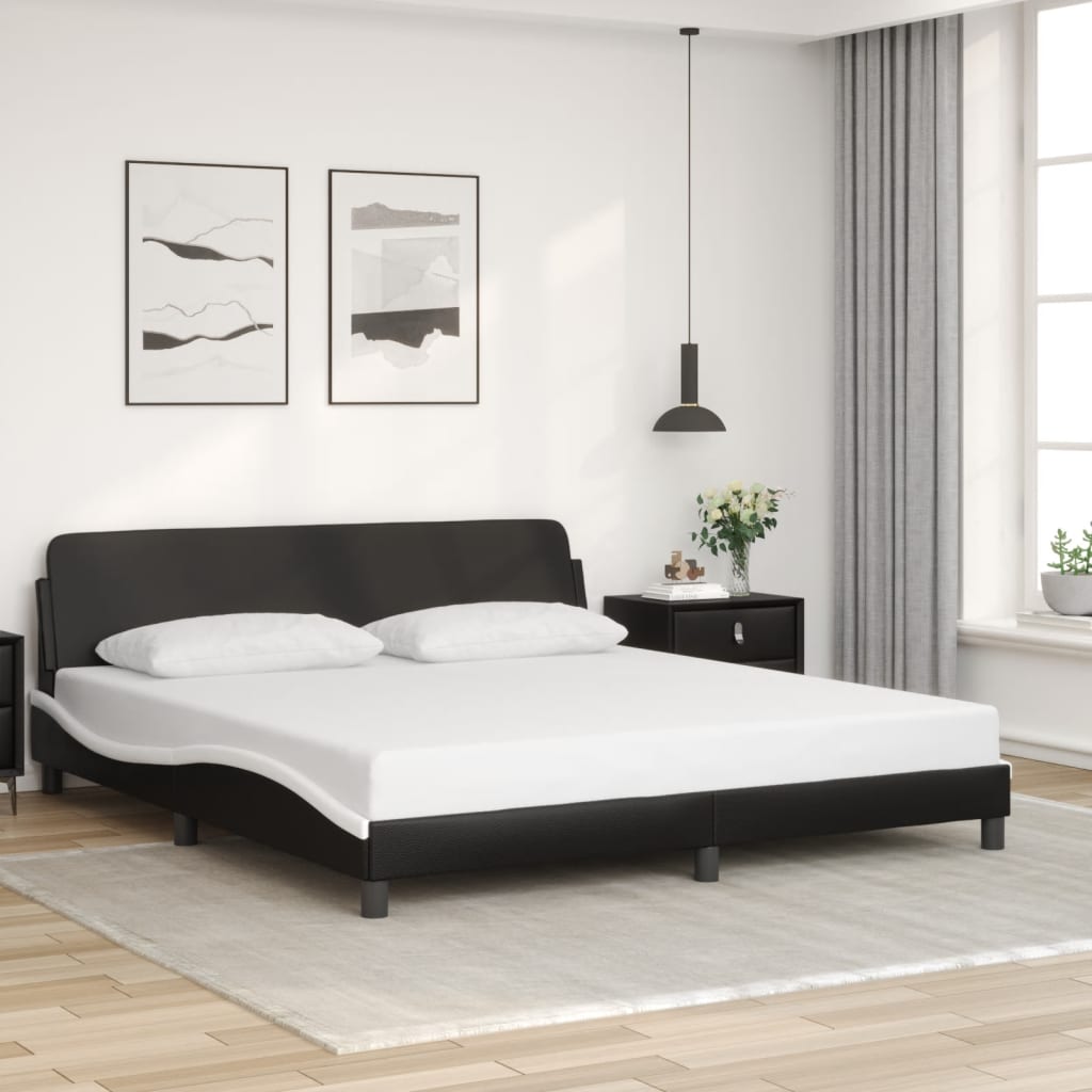 Bedframe "Dover" kunstleer zwart en wit 180x200 cm is nu te koop bij PeponiXL, paradijselijk wonen!