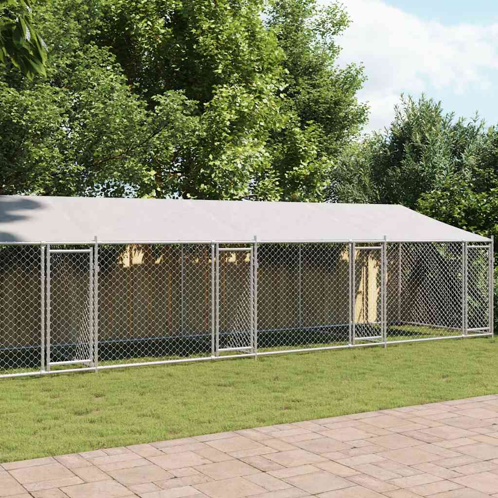 Hondenhok met dak en deuren 10x2x2 m gegalvaniseerd staal grijs is nu te koop bij PeponiXL, paradijselijk wonen!