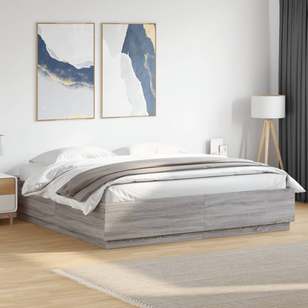 Bedframe met LED-verlichting grijs sonoma eiken 180x200 cm is nu te koop bij PeponiXL, paradijselijk wonen!