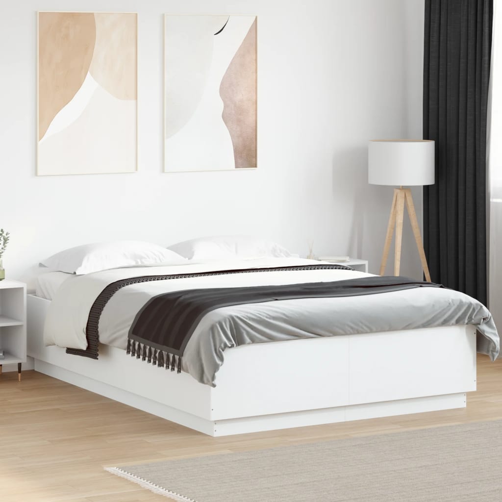 Bedframe met LED-verlichting bewerkt hout wit 150x200 cm is nu te koop bij PeponiXL, paradijselijk wonen!
