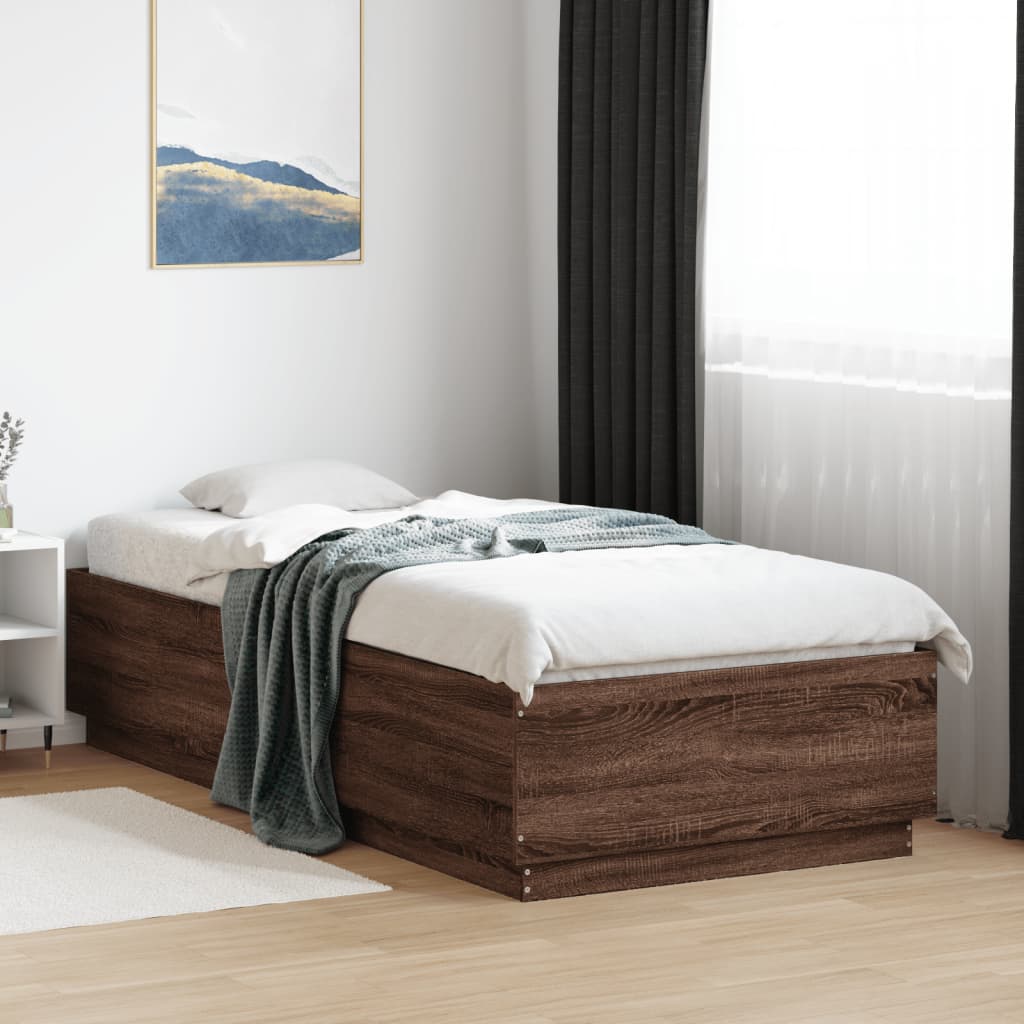 Bedframe met LED-verlichting bruin eikenkleur 100x200 cm is nu te koop bij PeponiXL, paradijselijk wonen!