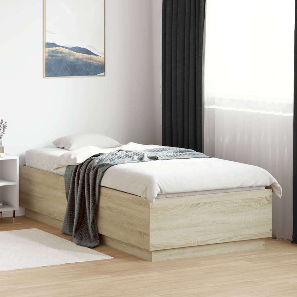 Bedframe met LED-verlichting sonoma eikenkleurig 90x200 cm is nu te koop bij PeponiXL, paradijselijk wonen!