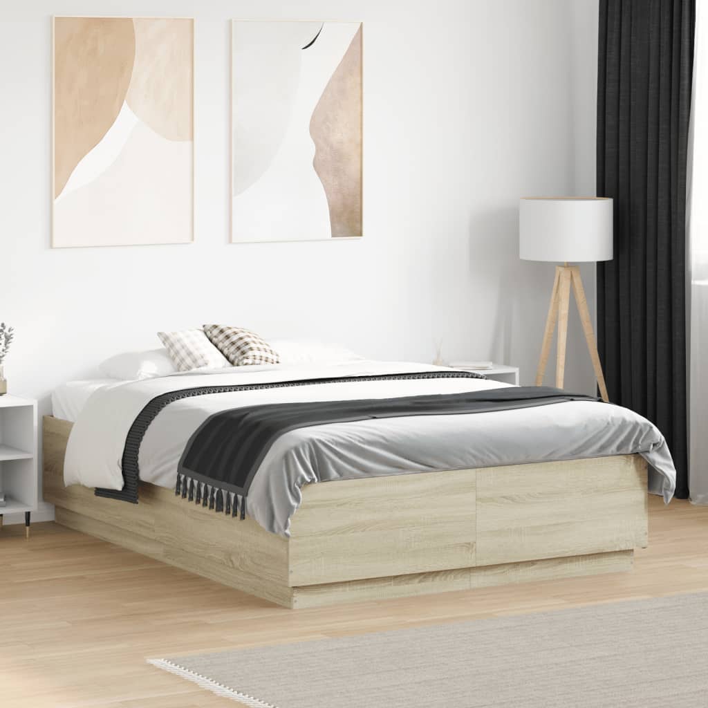 Bedframe met LED-verlichting sonoma eikenkleurig 120x190 cm is nu te koop bij PeponiXL, paradijselijk wonen!