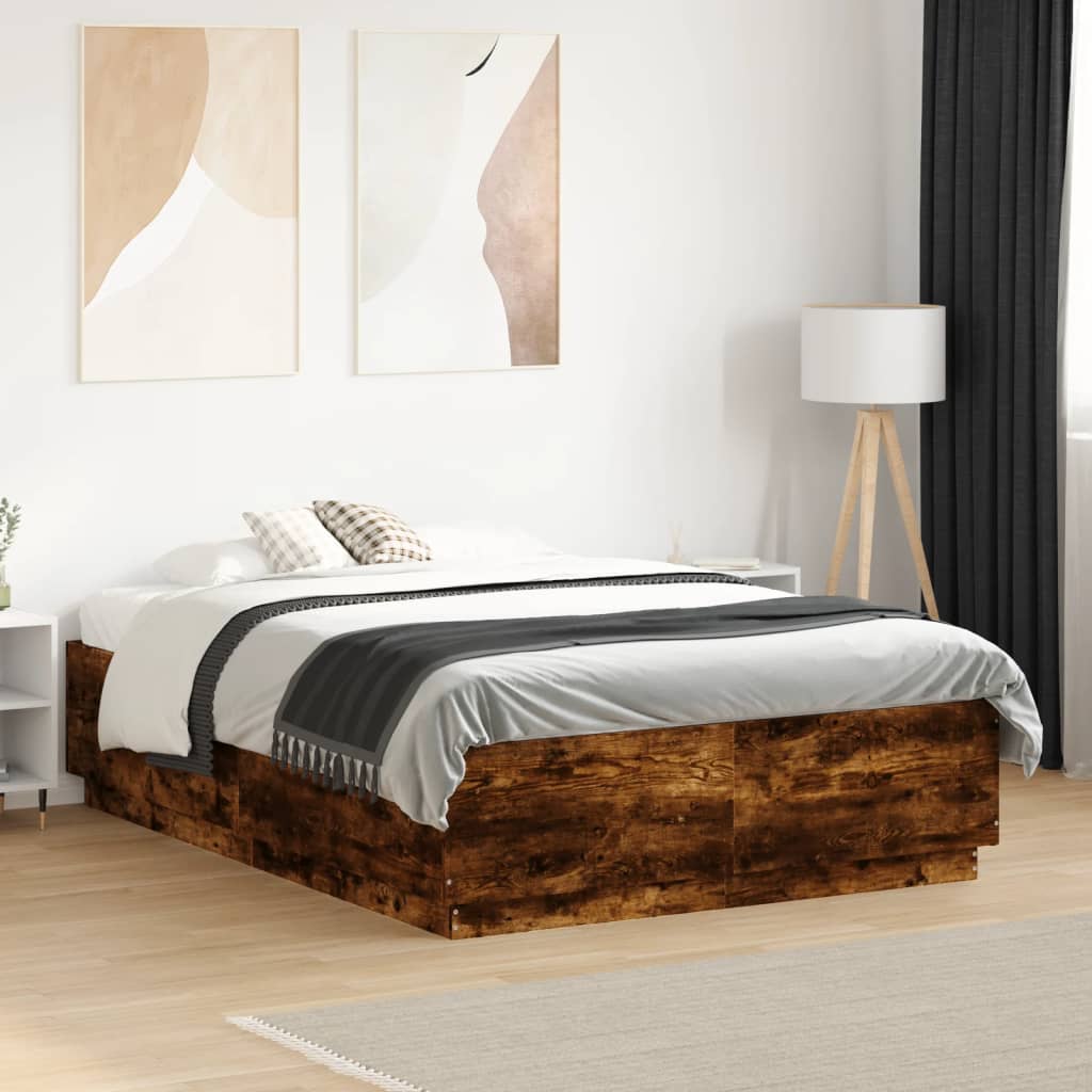 Bedframe met LED-verlichting gerookt eikenkleurig 120x190 cm is nu te koop bij PeponiXL, paradijselijk wonen!