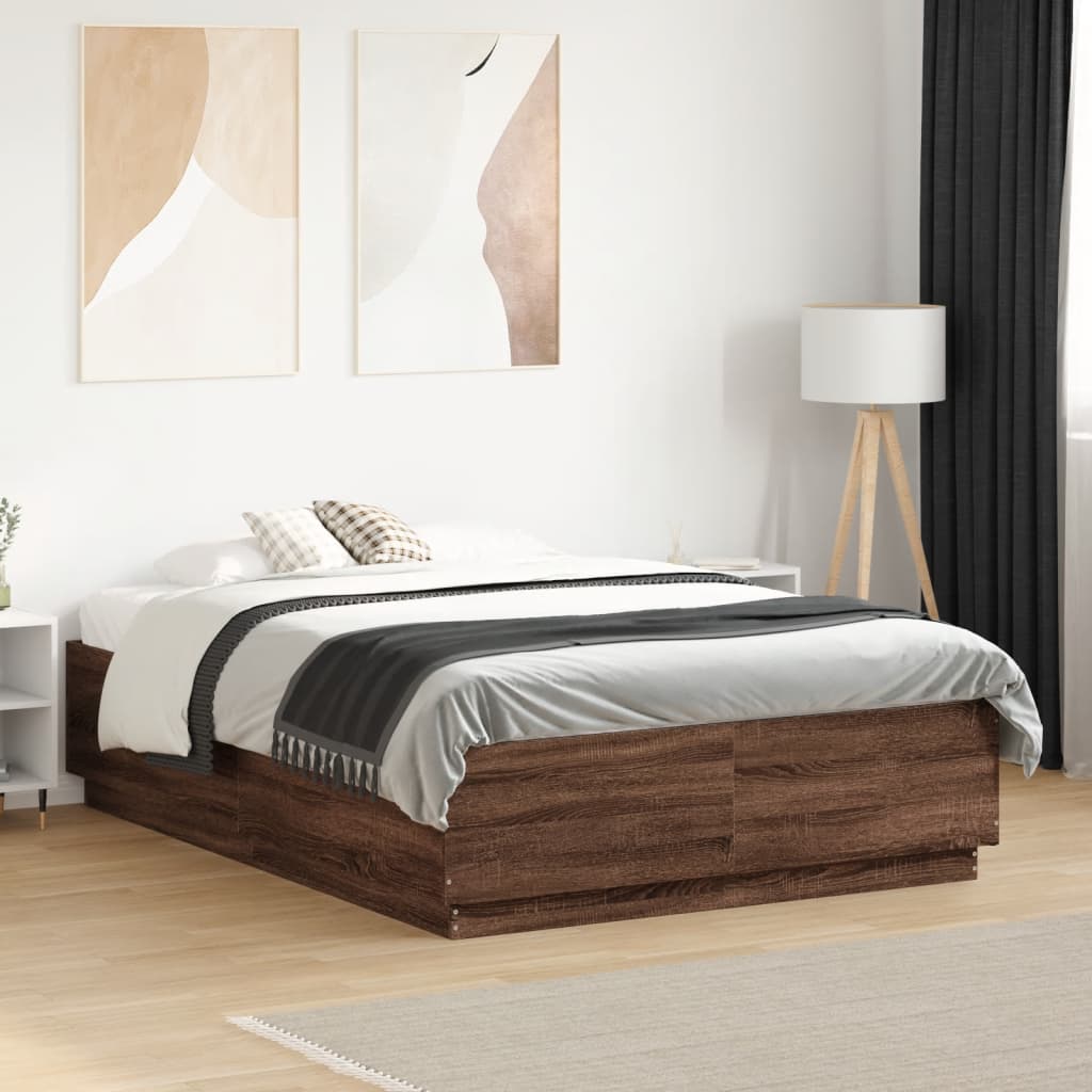 Bedframe met LED-verlichting bruin eikenkleurig 120x190 cm is nu te koop bij PeponiXL, paradijselijk wonen!