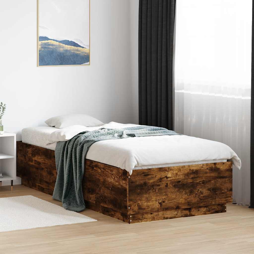 Bedframe bewerkt hout gerookt eikenkleurig 100x200 cm is nu te koop bij PeponiXL, paradijselijk wonen!