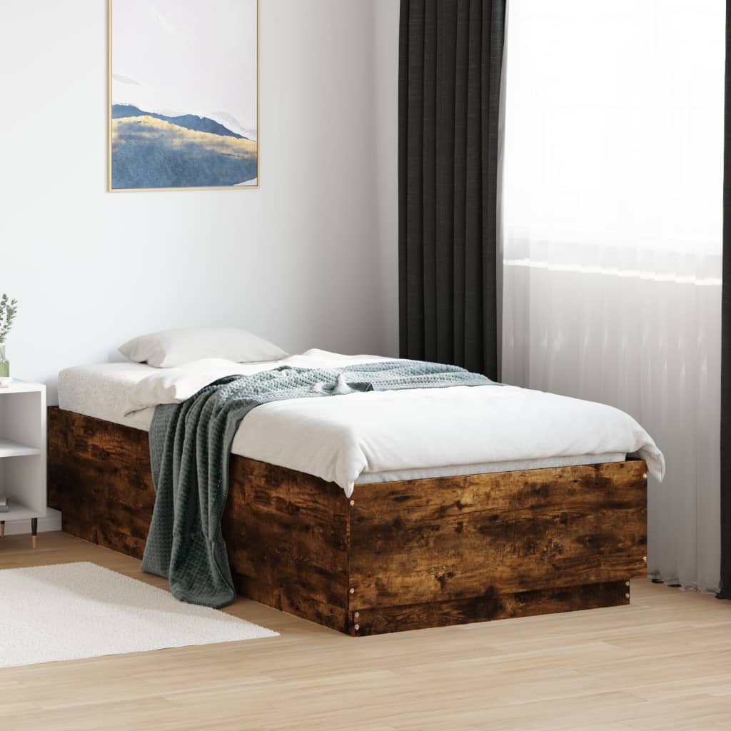 Bedframe bewerkt hout gerookt eikenkleurig 90x190 cm is nu te koop bij PeponiXL, paradijselijk wonen!