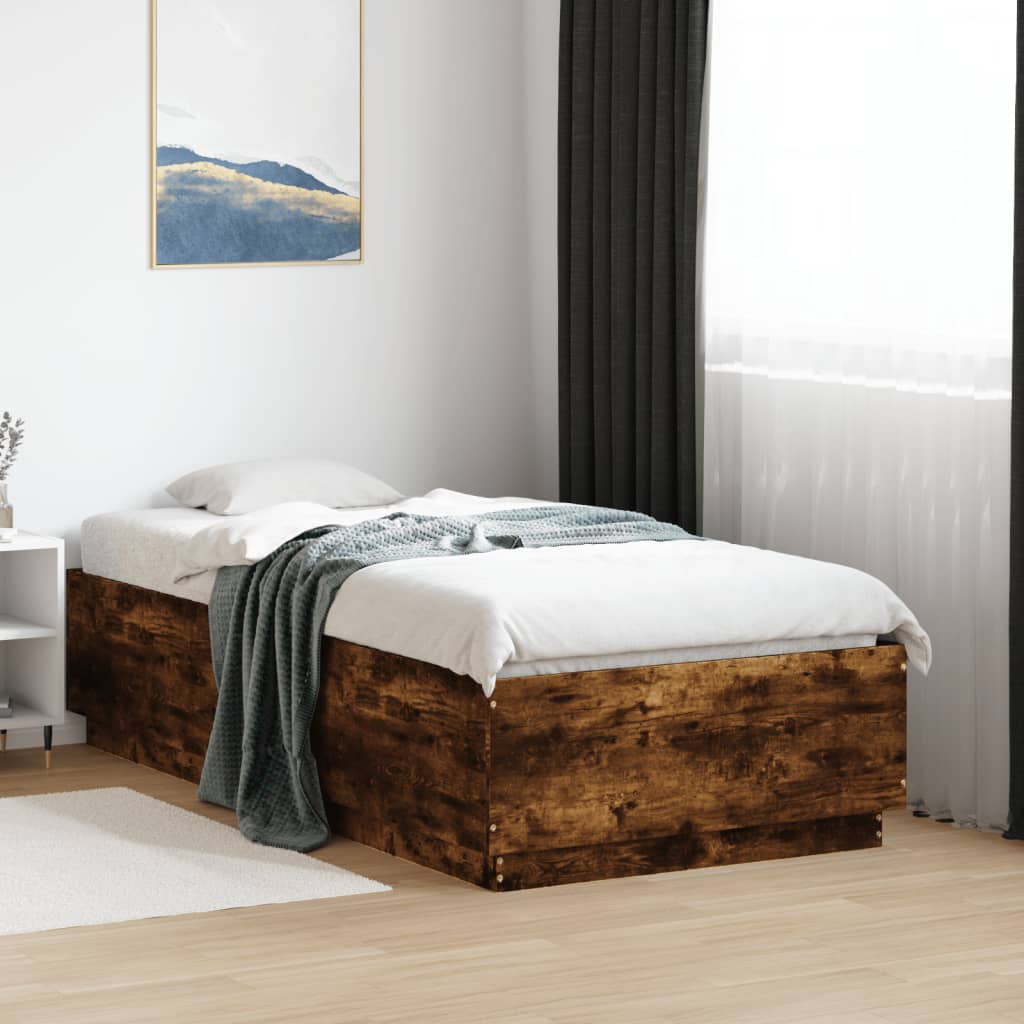 Bedframe bewerkt hout gerookt eikenkleurig 75x190 cm is nu te koop bij PeponiXL, paradijselijk wonen!
