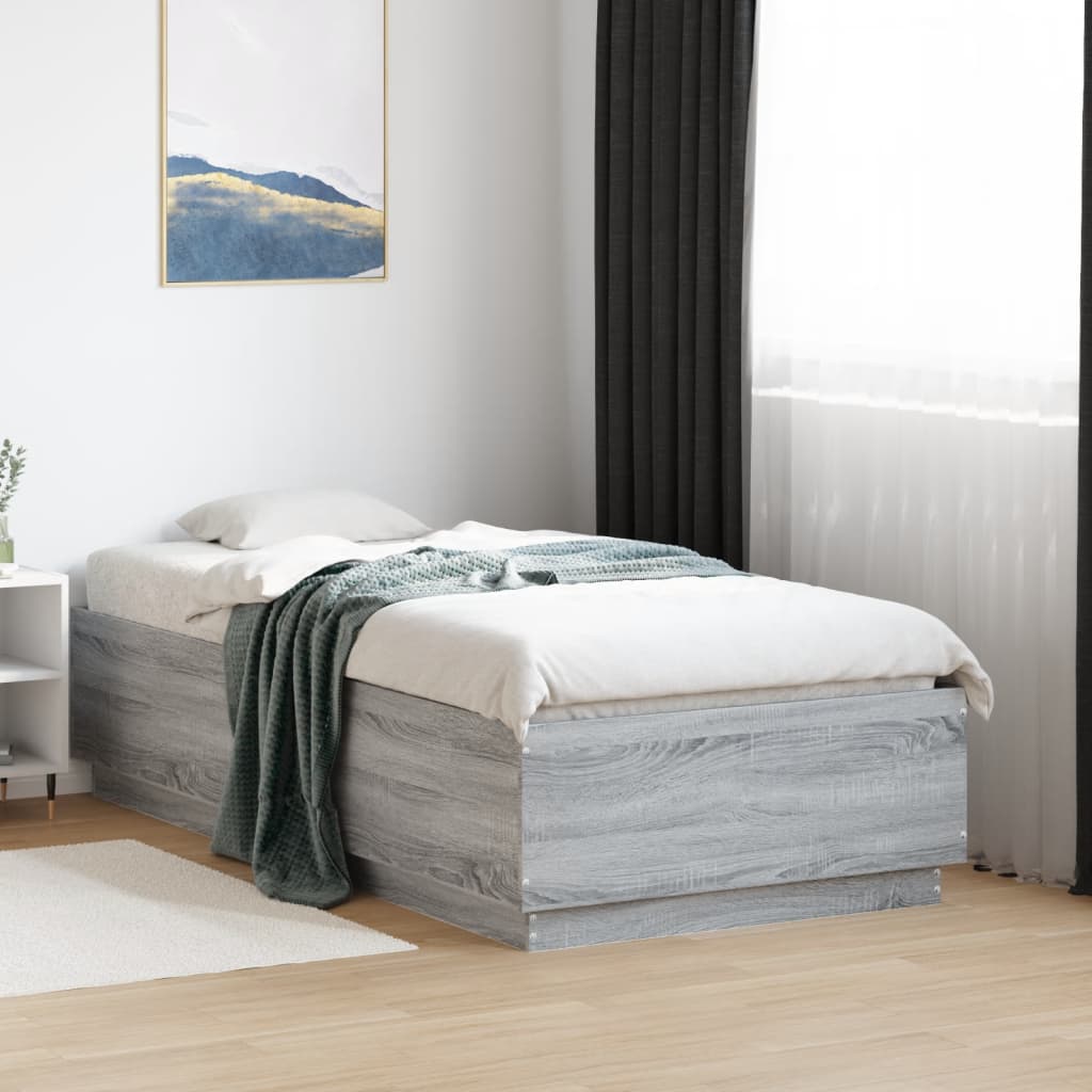 Bedframe bewerkt hout grijs sonoma eikenkleurig 75x190 cm is nu te koop bij PeponiXL, paradijselijk wonen!