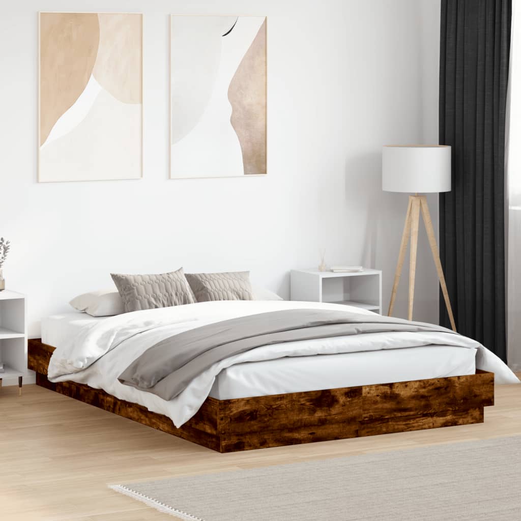 Bedframe met LED-verlichting gerookt eikenkleurig 140x200 cm is nu te koop bij PeponiXL, paradijselijk wonen!