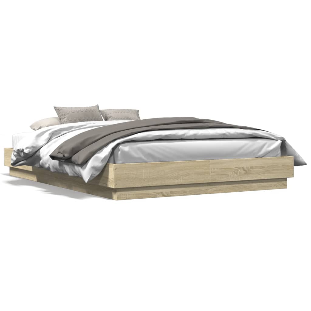 Bedframe met LED-verlichting sonoma eikenkleurig 120x200 cm is nu te koop bij PeponiXL, paradijselijk wonen!